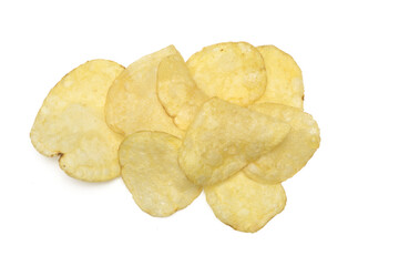 pile fried potato chips isolated white background