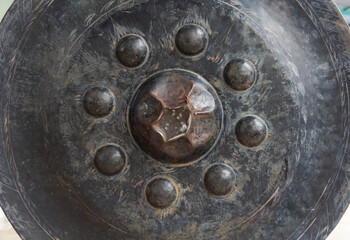 Old big iron gong in temple, Thailand