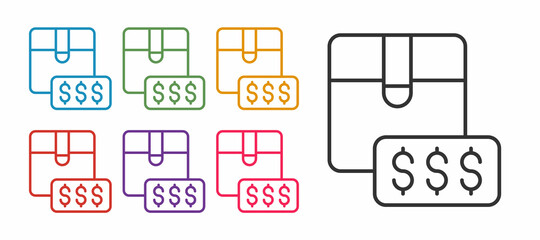 Set line Item price tag with dollar icon isolated on white background. Badge for price. Sale with dollar symbol. Promo tag discount. Set icons colorful. Vector