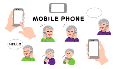 スマートフォンを操作するシニア男性女性セット