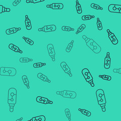 Black line Electronic cigarette icon isolated seamless pattern on green background. Vape smoking tool. Vaporizer Device. Vector