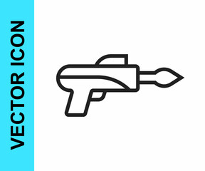 Black line Fishing harpoon icon isolated on white background. Fishery manufacturers for catching fish under water. Diving underwater equipment. Vector