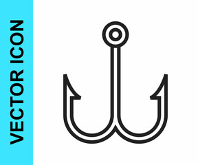 Black line Fishing hook icon isolated on white background. Fishing tackle. Vector