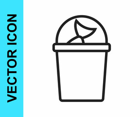 Black line Fishing bucket with fish icon isolated on white background. Fish in a bucket. Vector