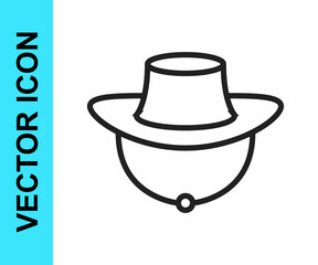 Black line Fisherman hat icon isolated on white background. Vector