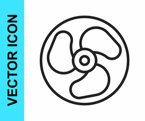 Black line Outboard boat motor icon isolated on white background. Boat engine. Vector