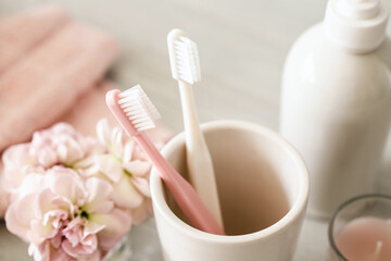 歯ブラシ　歯磨き　洗面台のアメニティ