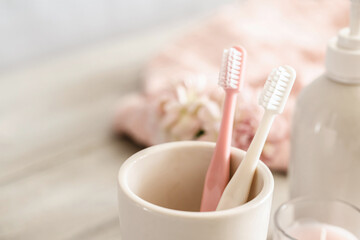 歯ブラシ　歯磨き　洗面台のアメニティ