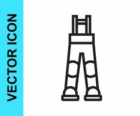 Black line Fisherman rubber pants icon isolated on white background. Vector