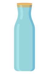 A glass water carafe with a leak stopper. A glass jug painted in a flat style with a yellow cork stopper. Vector illustration
