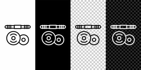 Set line Barbell icon isolated on black and white, transparent background. Muscle lifting icon, fitness barbell, gym, sports equipment, exercise bumbbell. Vector