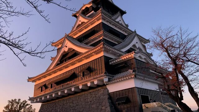 Beautiful sunset view of an ancient Japanese castle