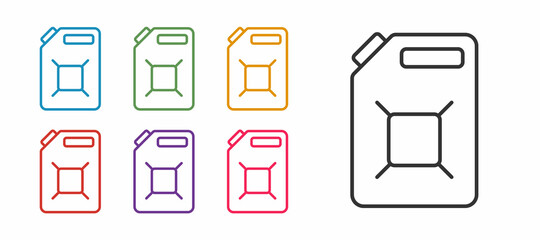 Set line Canister for gasoline icon isolated on white background. Diesel gas icon. Set icons colorful. Vector