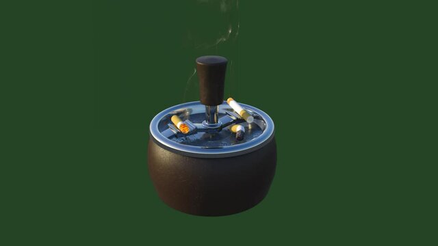 mechanical ashtray with smoking cigarettes, animation, transparent background