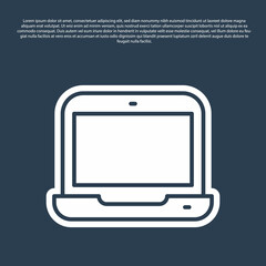 Blue line Laptop icon isolated on blue background. Computer notebook with empty screen sign. Vector
