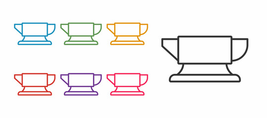 Set line Blacksmith anvil tool icon isolated on white background. Metal forging. Forge tool. Set icons colorful. Vector