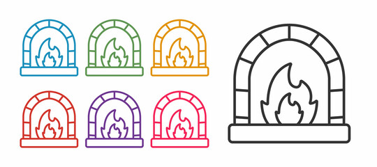 Fototapeta premium Set line Blacksmith oven icon isolated on white background. Set icons colorful. Vector