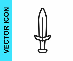 Black line Medieval sword icon isolated on white background. Medieval weapon. Vector