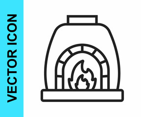 Black line Blacksmith oven icon isolated on white background. Vector
