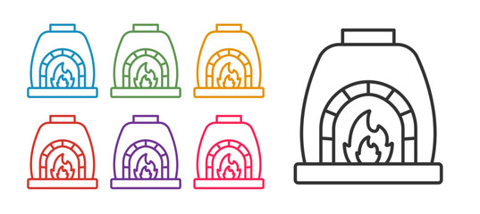 Set line Blacksmith oven icon isolated on white background. Set icons colorful. Vector