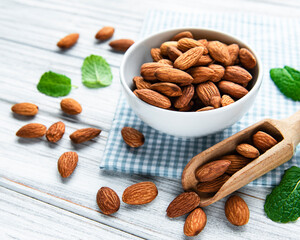 Almonds in white bowl