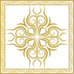  scarf pattern design on red. Geometric ornament with frame, border. Bandanna, shawl, scarf, tablecloth design for textile fabric print 