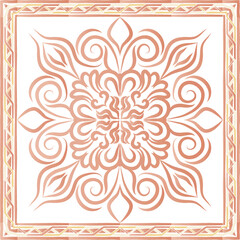  scarf pattern design on red. Geometric ornament with frame, border. Bandanna, shawl, scarf, tablecloth design for textile fabric print 