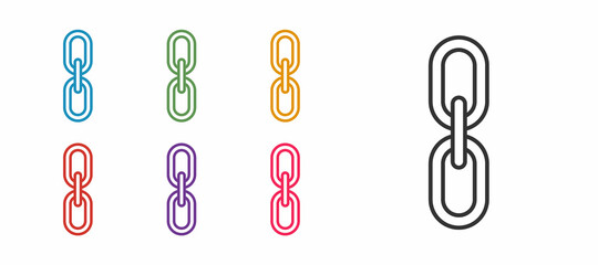 Fototapeta premium Set line Chain link icon isolated on white background. Link single. Hyperlink chain symbol. Set icons colorful. Vector