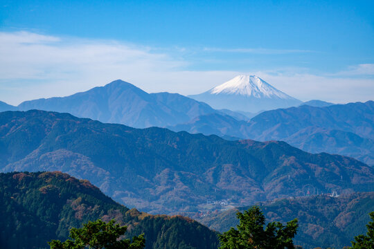 高尾山　登山道　もみじ台　秋の富士山