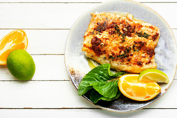 Roasted fish fillets.