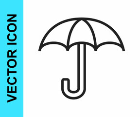 Black line Umbrella icon isolated on white background. Insurance concept. Waterproof icon. Protection, safety, security concept. Vector