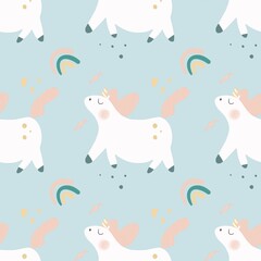 Cute pattern with unicorn and rainbow 
