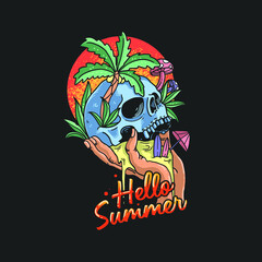 skull summer tropical beach illustration vector