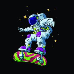 astronaut play skateboard illustration vector