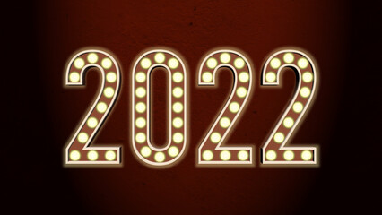 realistic isolated light bulbs sign of 2022 marquee logo vector. New Year 2022 retro design. Perfect for template event celebration, banner, decoration and invitation.
