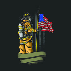 
brave american firefighter illustration vector