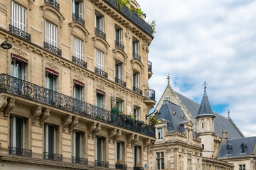 Paris, typical facades and street, beautiful buildings rue Reaumur
