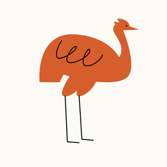 Simple minimalist illustration of an emu ostrich in natural muted colors isolated on a white background