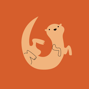 Illustration of a weasel, an otter on an isolated background. Dusty pastel colors. Modern flat style