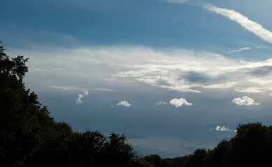 landscape with majestic beautiful dramatic pre-threatening sky. Cloudy sky