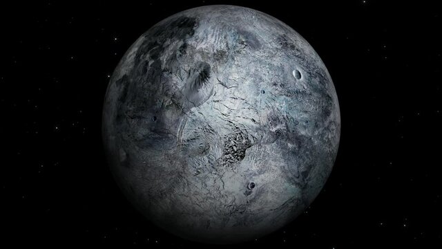 3d spinning Eris planet zoom out star background
