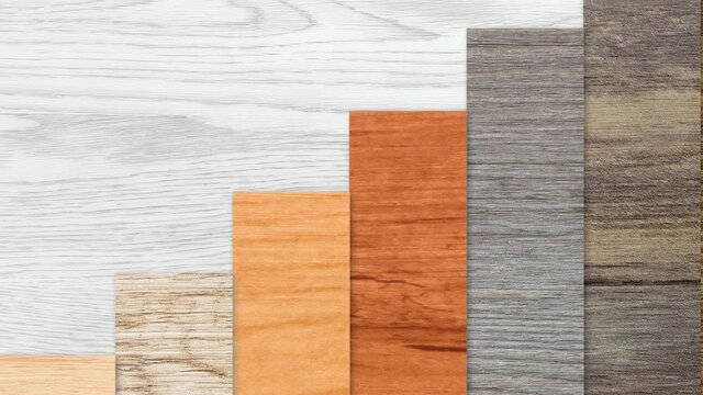 Panning on wood textured graph bars in linear ascending order over a white wood background