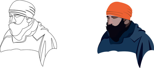 Indian person with orange turban - obrazy, fototapety, plakaty