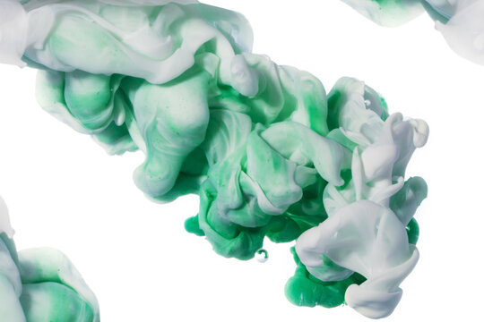 Green and white background, abstraction, abstraction macro photography ink in water