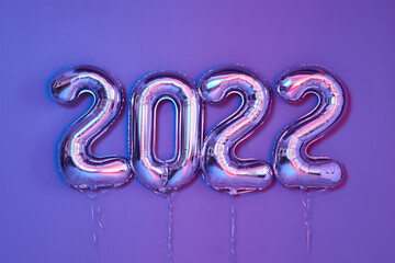Balloon number 2022 Happy New Year Festive purple background