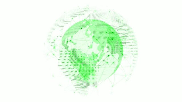 Green color 3d network plexus earth animated on white background