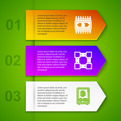 Set line Cryptocurrency bitcoin with circuit, Blockchain technology, Proof of stake and Processor chip dollar. Business infographic template. Vector