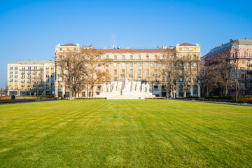 BUDAPEST, HUNGARY - DECEMBER 19, 2017: Monument dedicated to former Hungarian Prime Minister Lajos Kossuth on Lajos Kossuth Square. The sculptor: Janos Horvay.