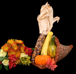 Autumn Fall Flowers and Vegetables Isolated on Black