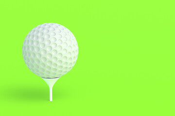 Luxurious tournaments. Sports Equipment. Leisure and hobby games. International competitions. Fan club. Golf ball with tee on green background. Copy space. 3d render